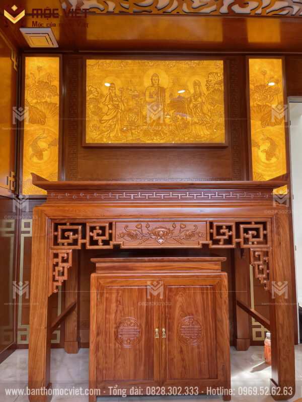 Bàn thờ gỗ hương mẫu hoa sen đẹp