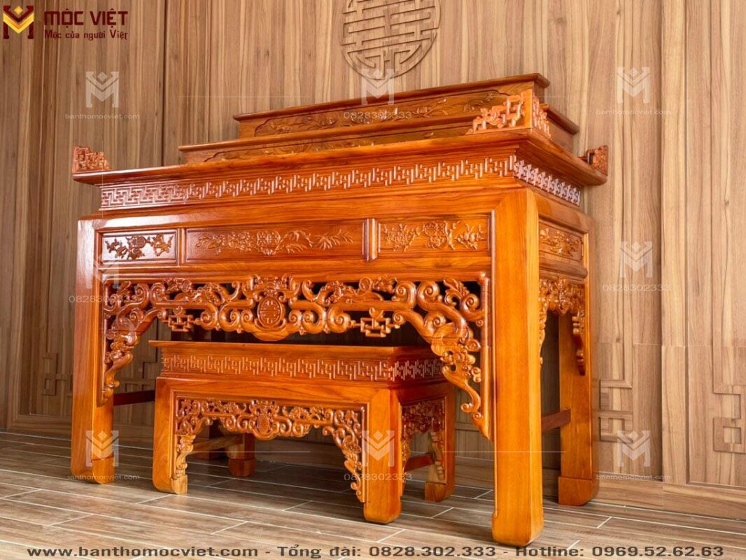 Bàn thờ tam cấp Gỗ Gõ Mộc Việt mẫu BT-2060 12 Bàn thờ tam cấp chất liệu gỗ Gõ