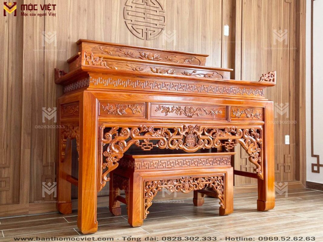 Bàn thờ tam cấp Gỗ Gõ Mộc Việt mẫu BT-2060 10 Bàn thờ tam cấp đẹp, chắc chắn