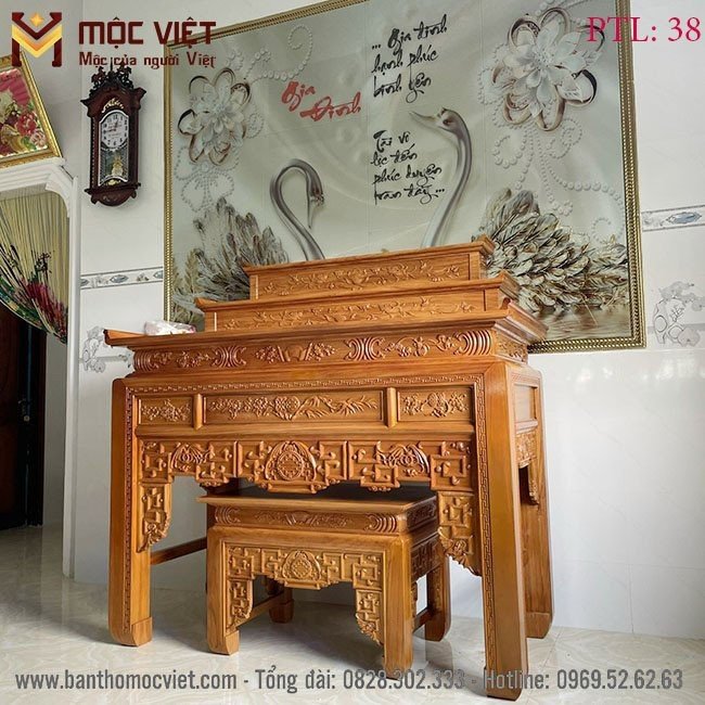 Bàn thờ tam cấp Gỗ Gõ Mộc Việt mẫu BT-2060 14 Kiểu giáng hiện đại chắc chắn