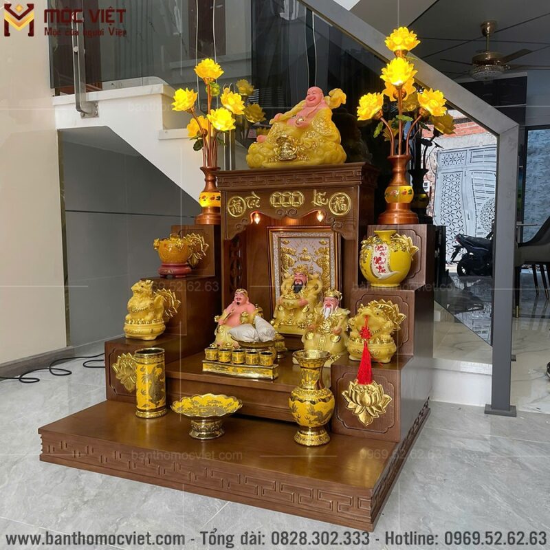 Combo thần tài hiện đại mẫu BTT-3017 17 Thiết kế tam cấp bục kệ giúp không gian thờ cúng trang nghiêm hơn