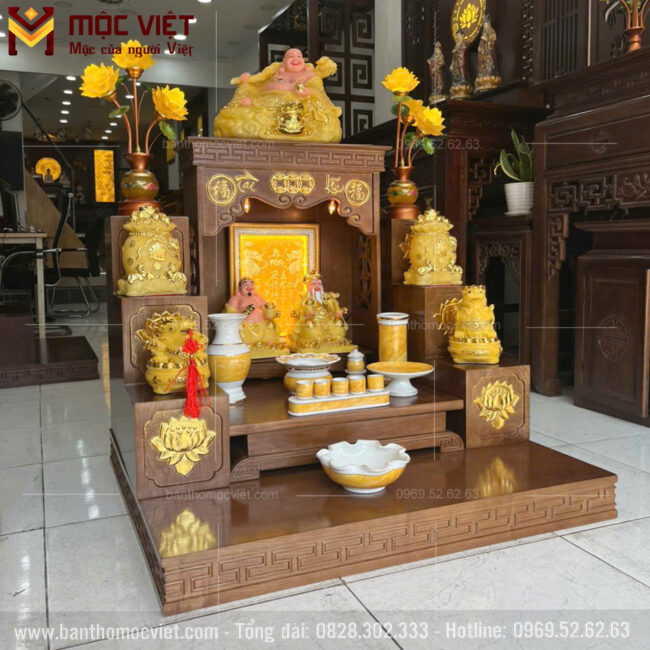 Combo thần tài hiện đại mẫu BTT-3017 8 mẫu combo bàn thờ ông địa thần tài gỗ sồi đẹp