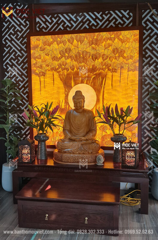 Không gian thờ Phật và thiền định với tâm tỉnh táo và trang nghiêm