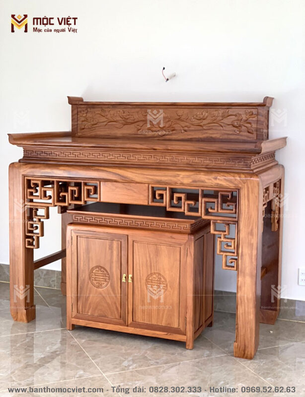 Bàn thờ 2 tầng gỗ gõ, vân gỗ đẹp kiểu giáng chắc chắn hiện đại