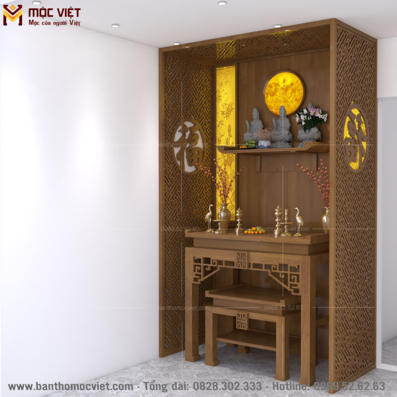 Thiết kế bàn thờ phật và bàn thờ gia tiên trên cùng không gian