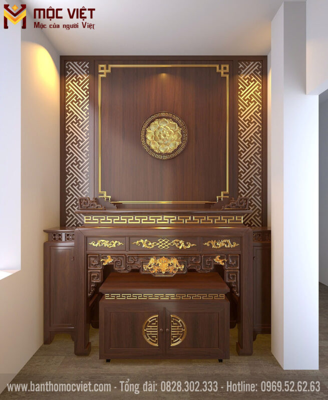 Mẫu bàn thờ gia tiên giát vàng cao cấp