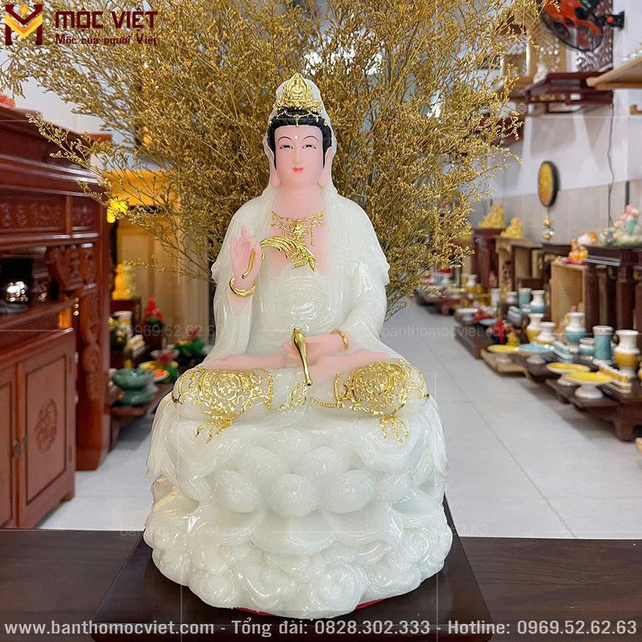 mẫu tượng phật quan âm màu trắng chất liệu đá nhân tạo