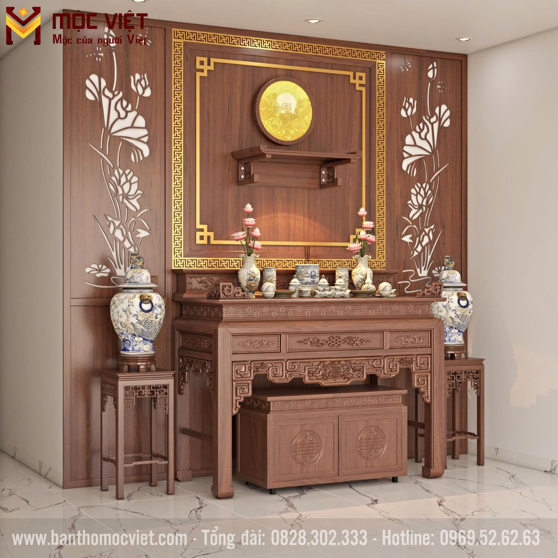 Mẫu bàn thờ hiện đại thiết kế chắc chắn trang nghiêm