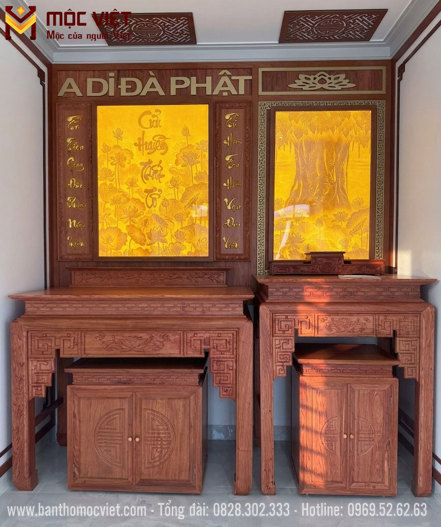 Phòng thờ gỗ hương cao cấp thờ phật và gia tiên