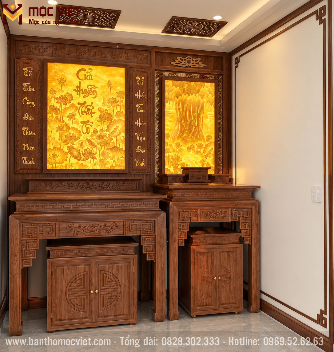 thiết kế phòng thờ gia tiên và thờ phật