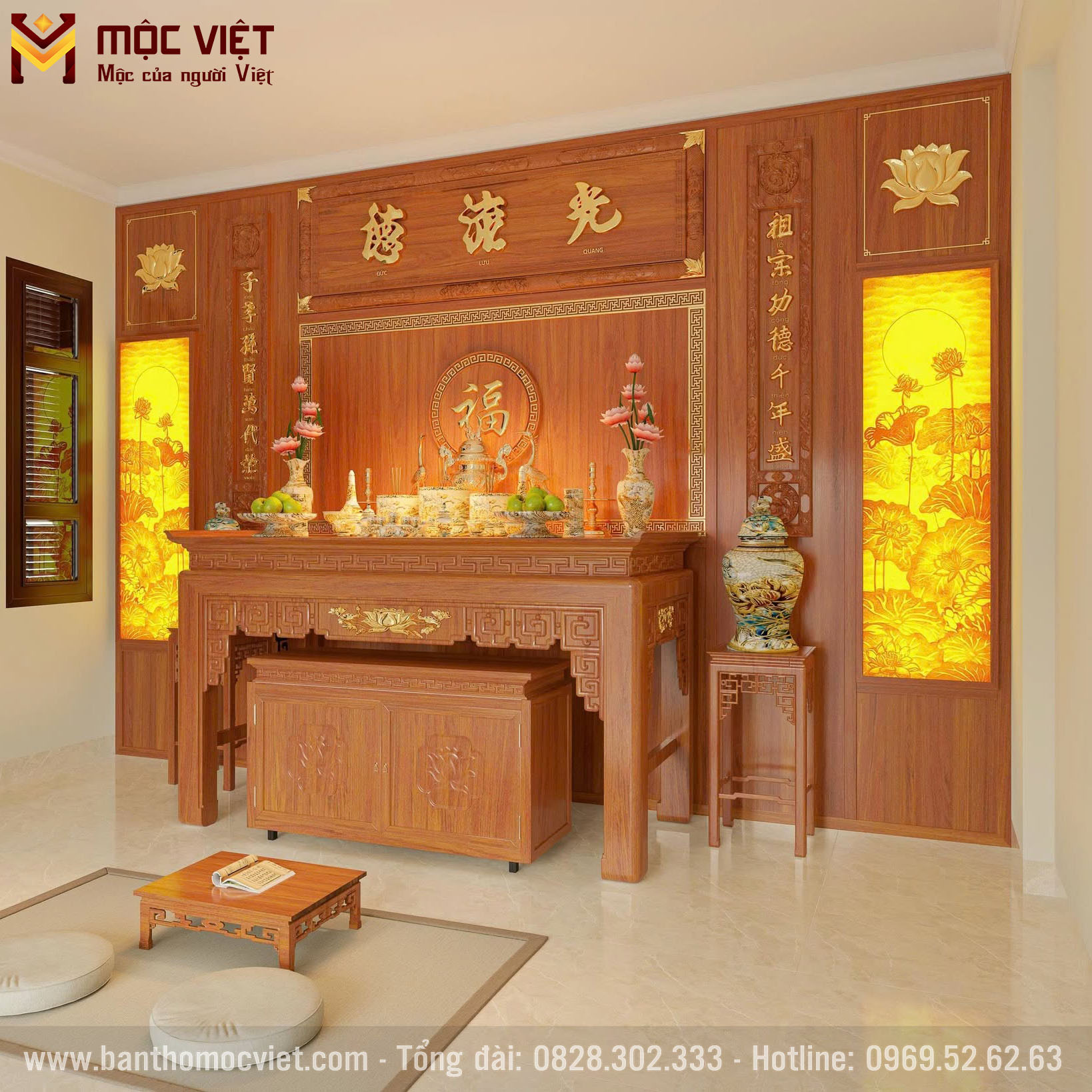 thiết kế phòng thờ hoa sen hiện đại